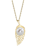 14K Gold Freshwater Pearl Leaf Pendant