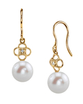 14K Gold Freshwater Pearl & Diamond Lacy Earrings