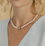 6.0-6.5mm White Freshwater Cultured Pearl Mom Necklace - Model Image