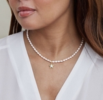 4.0-4.5mm White Freshwater Oval Pearl Star Necklace - Model Image