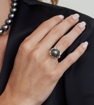 Tahitian South Sea Pearl & Diamond Robin Ring - Model Image