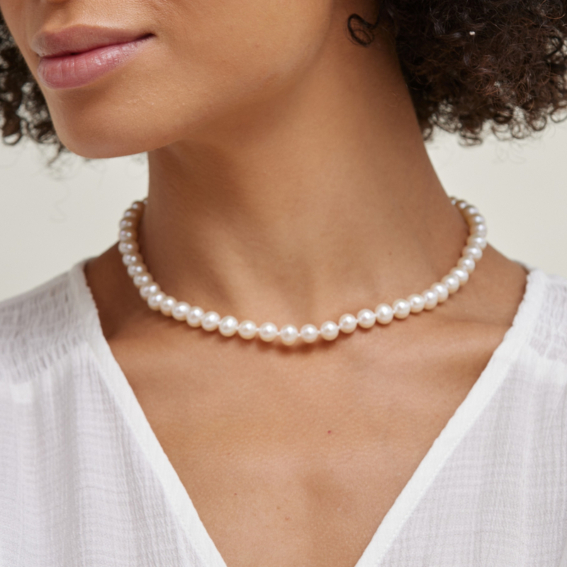 7.0-7.5mm White Freshwater Pearl Necklace - AAAA Quality