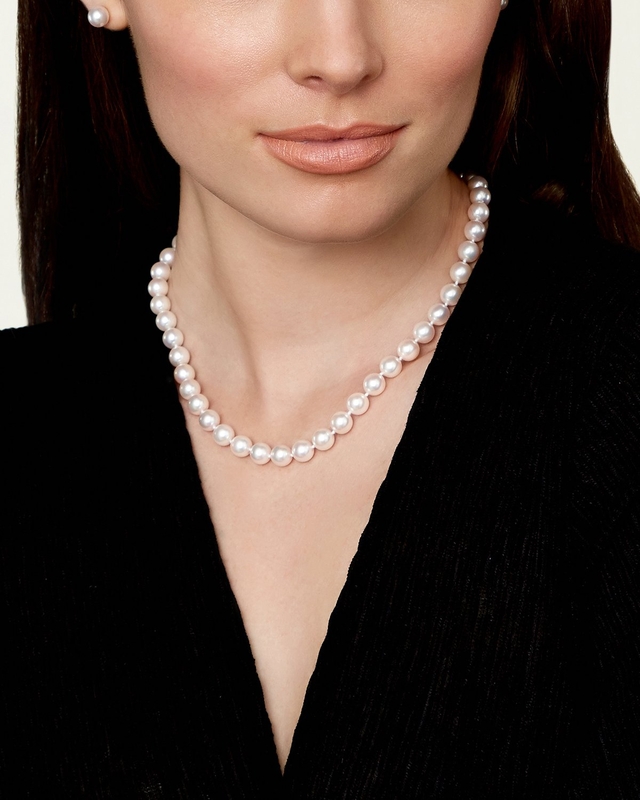 GIA Certified 8.5-9.0mm Japanese Akoya White Pearl Necklace - AAA Quality - Model Image