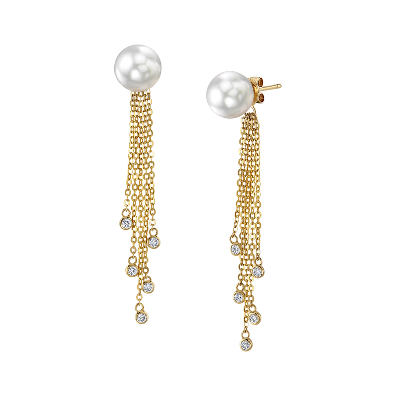 White South Sea Pearl Threader Diamond Double Tear Earrings