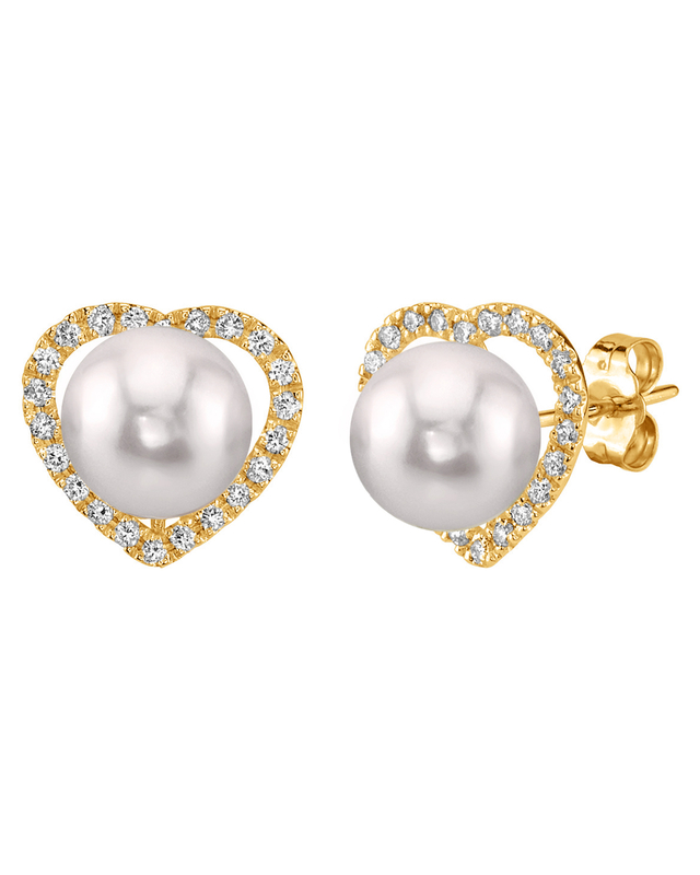 Akoya Pearl & Diamond Heart Amour Earrings