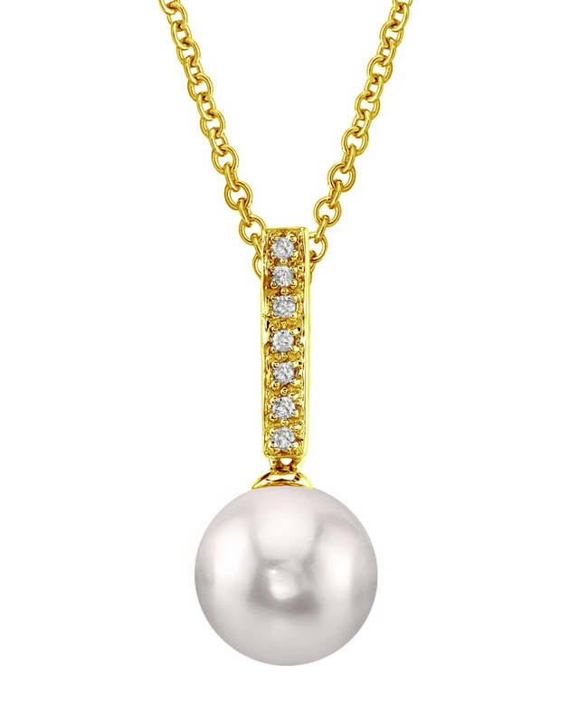 Akoya Pearl Dangling Diamond Pendant- Choose Your Pearl Color