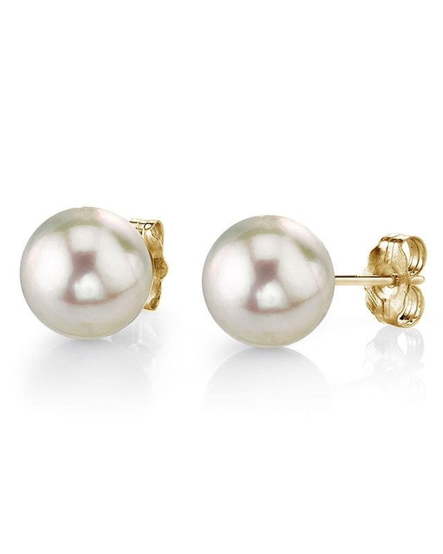 9.5-10.0mm White Akoya Round Pearl Stud Earrings