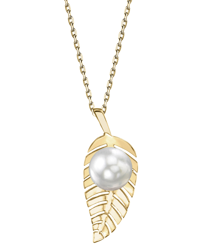 14K Gold White South Sea Pearl Leaf Pendant