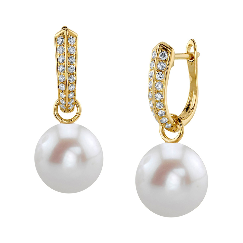 White Freshwater Pearl & Diamond Charlie Earrings