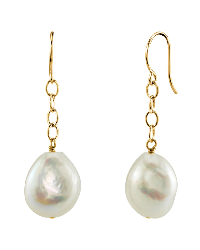 14K Freshwater Baroque Pearl Dangling Tincup Earrings