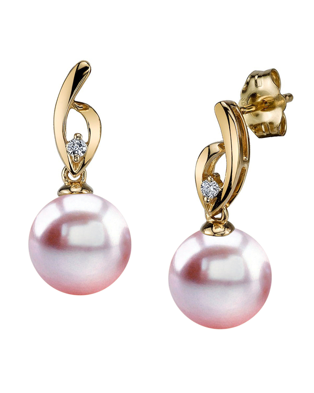 14K Gold Pink Freshwater Pearl & Diamond Lois Earrings