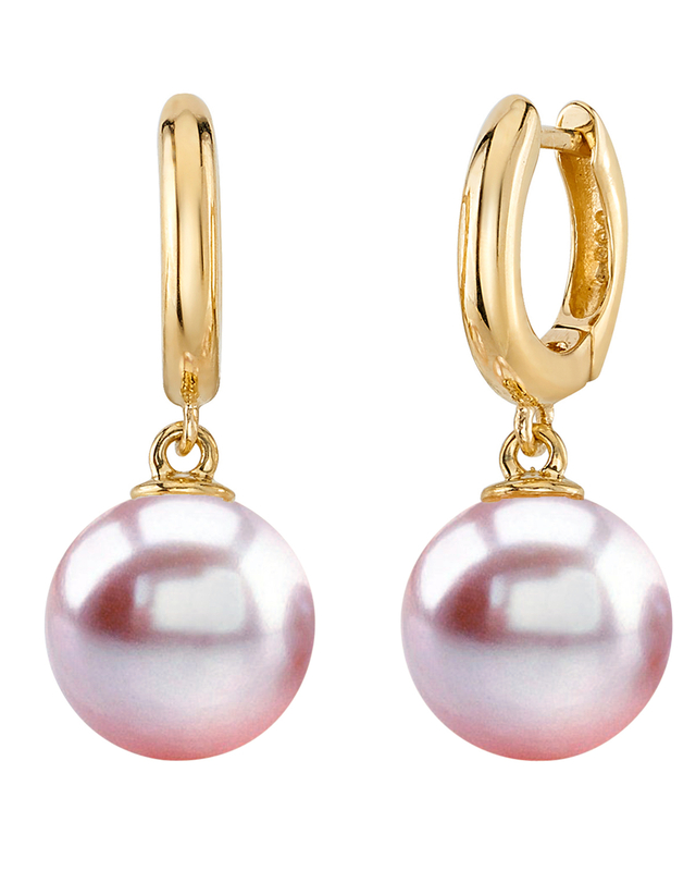 14K Gold Pink Freshwater Pearl Huggie Mary Earrings