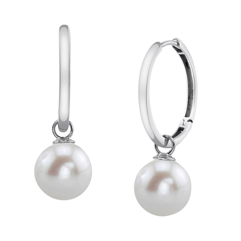 14K Gold Freshwater Pearl Hoop Galilea Dangling Earrings