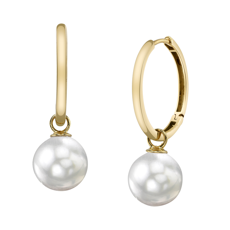 14K Gold White South Sea Pearl Hoop Galilea Dangling Earrings