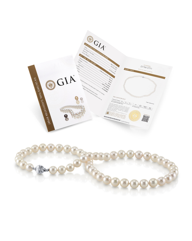 GIA Certified 7.5-8.0mm Japanese Akoya White Pearl Necklace - AAA Quality