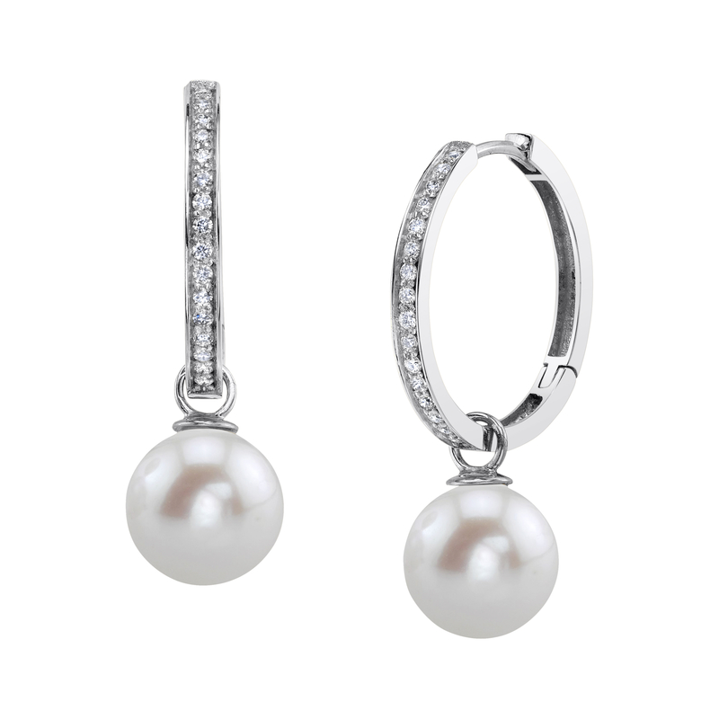 14K Gold Freshwater Pearl & Diamond Hoop Julia Earrings