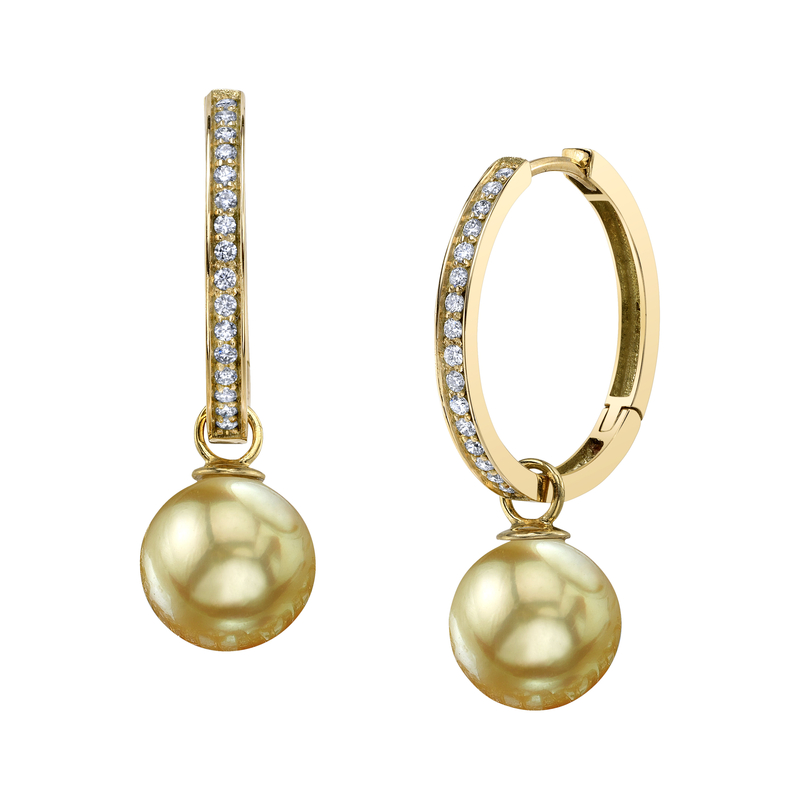 14K Gold Golden South Sea Pearl & Diamond Hoop Julia Earrings