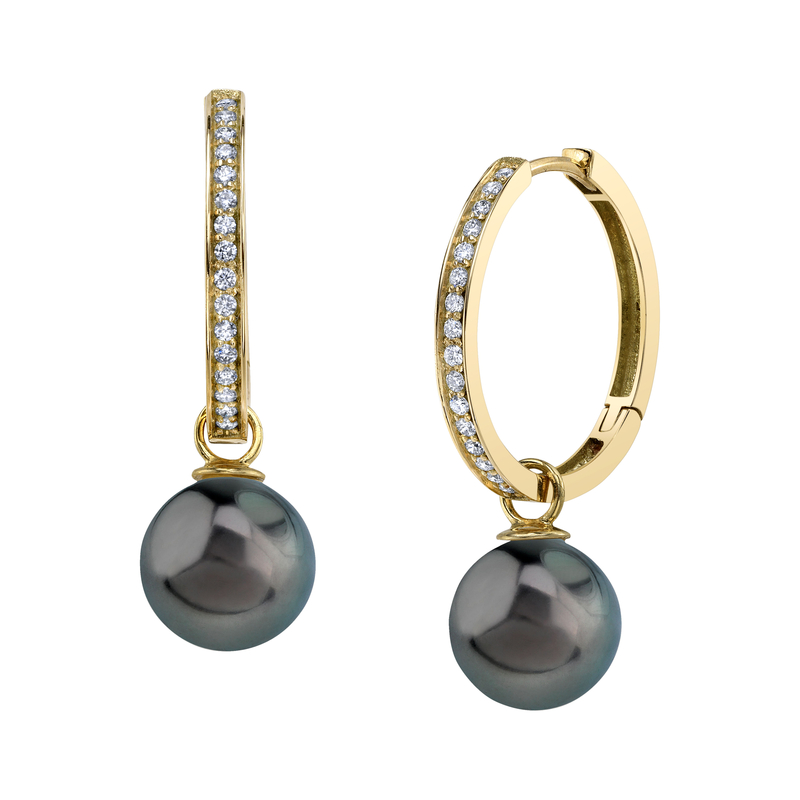 14K Gold Tahitian South Sea Pearl & Diamond Hoop Julia Earrings