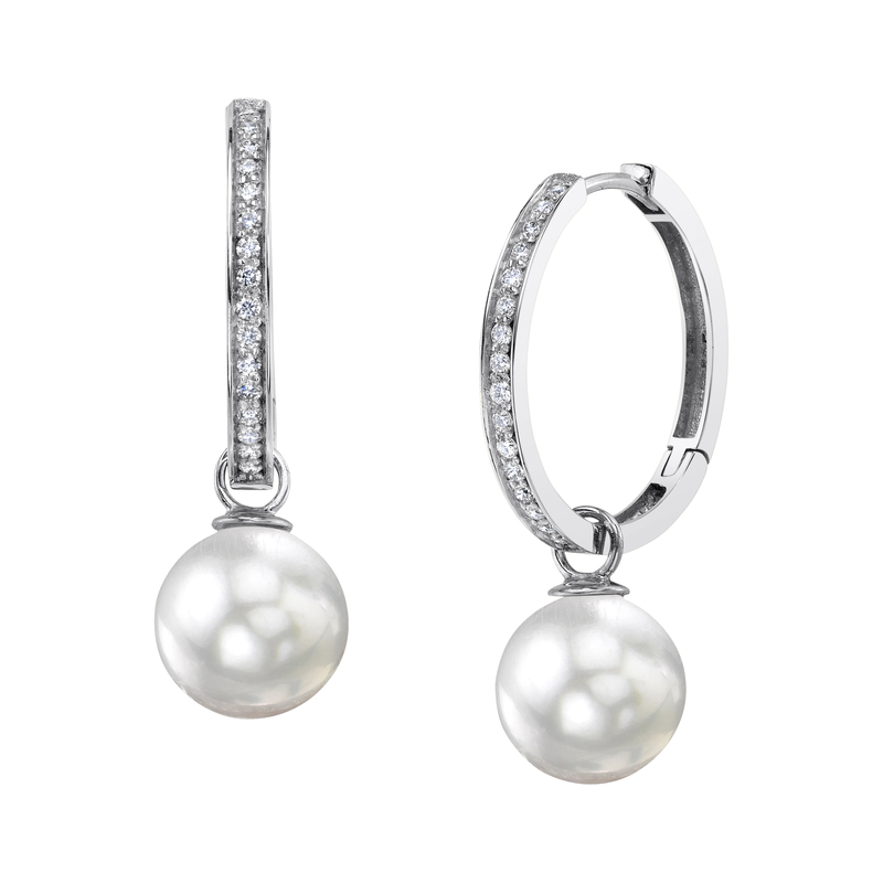 14K Gold White South Sea Pearl & Diamond Hoop Julia Earrings