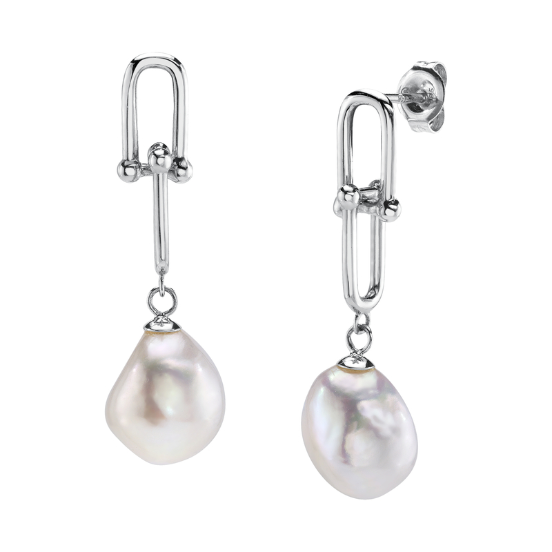 White Freshwater Baroque Pearl Kira Earrings