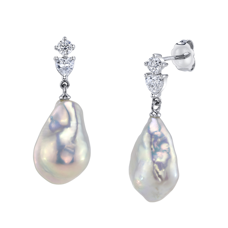 White Freshwater Baroque Pearl Precious Earrings