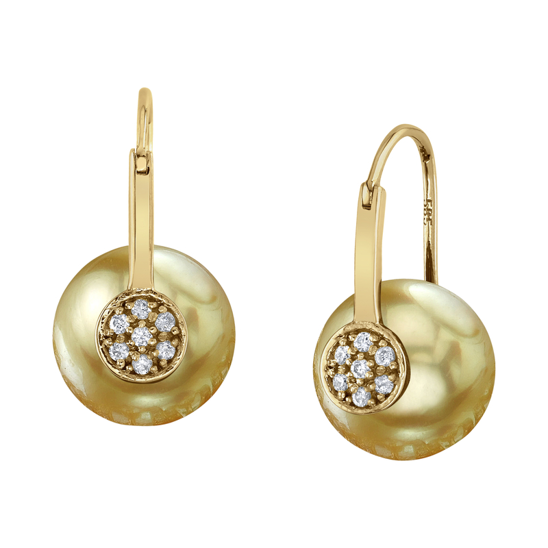 Golden South Sea Pearl & Diamond Huggie Vivian Earrings