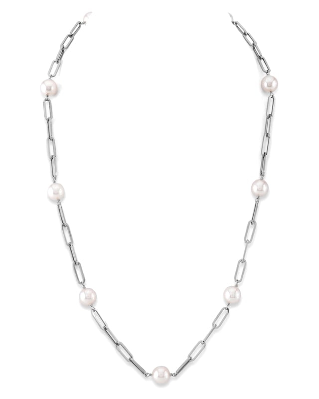 14K Gold Japanese Akoya Pearl & Chain Link Necklace