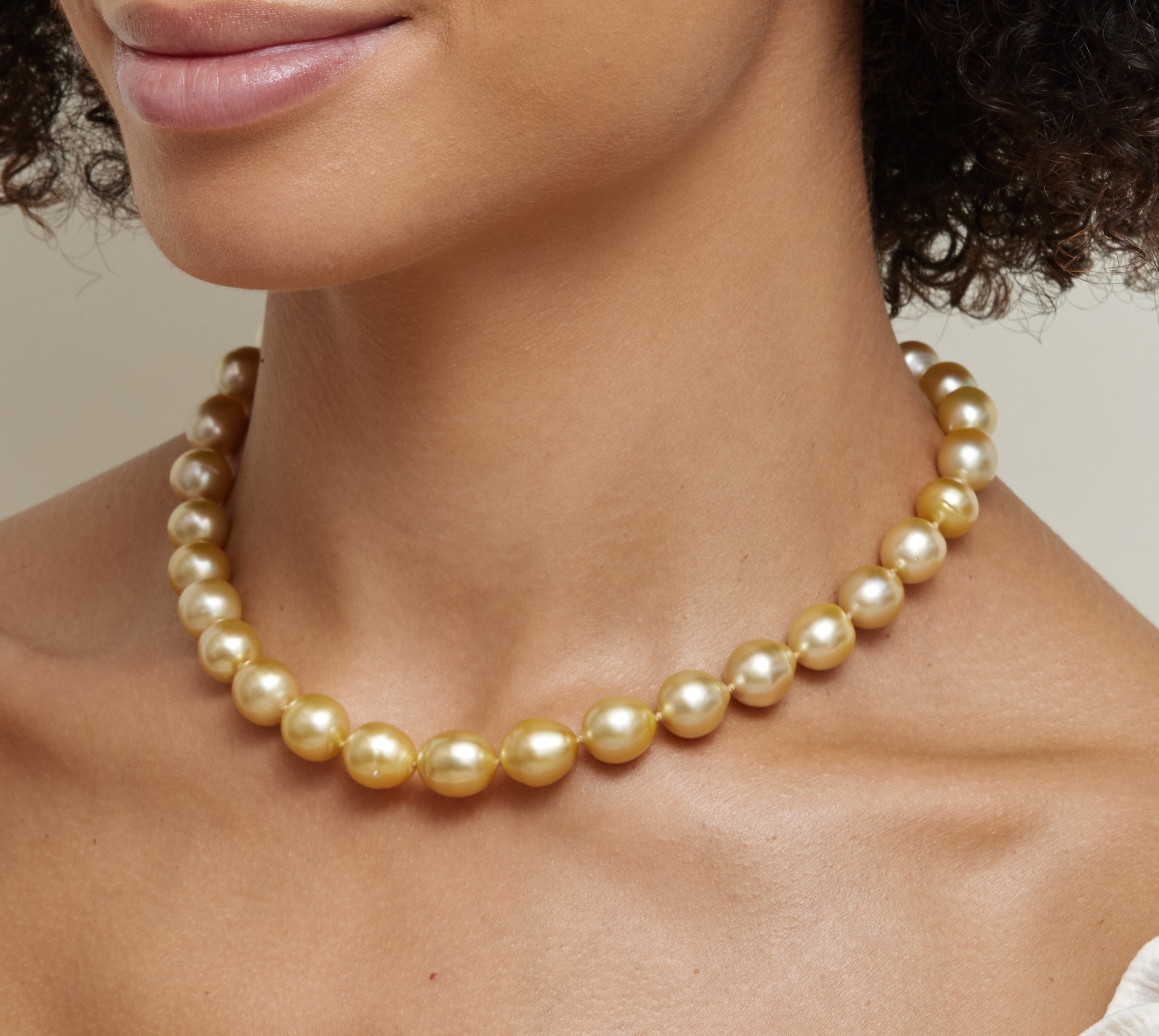 10-12mm Baroque Shaped Golden South Sea Pearl Necklace - AAA Quality