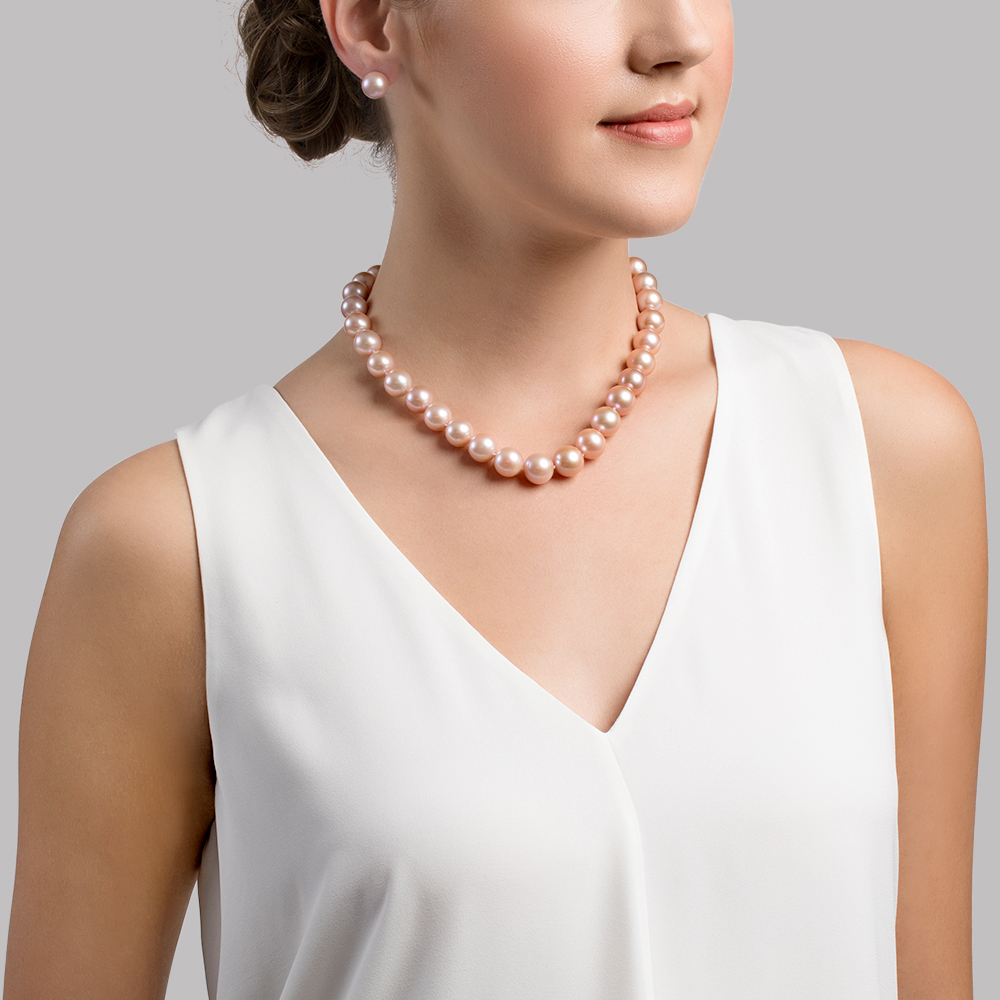 11.5-12.5mm Pink Freshwater Pearl Necklace - AAAA Quality