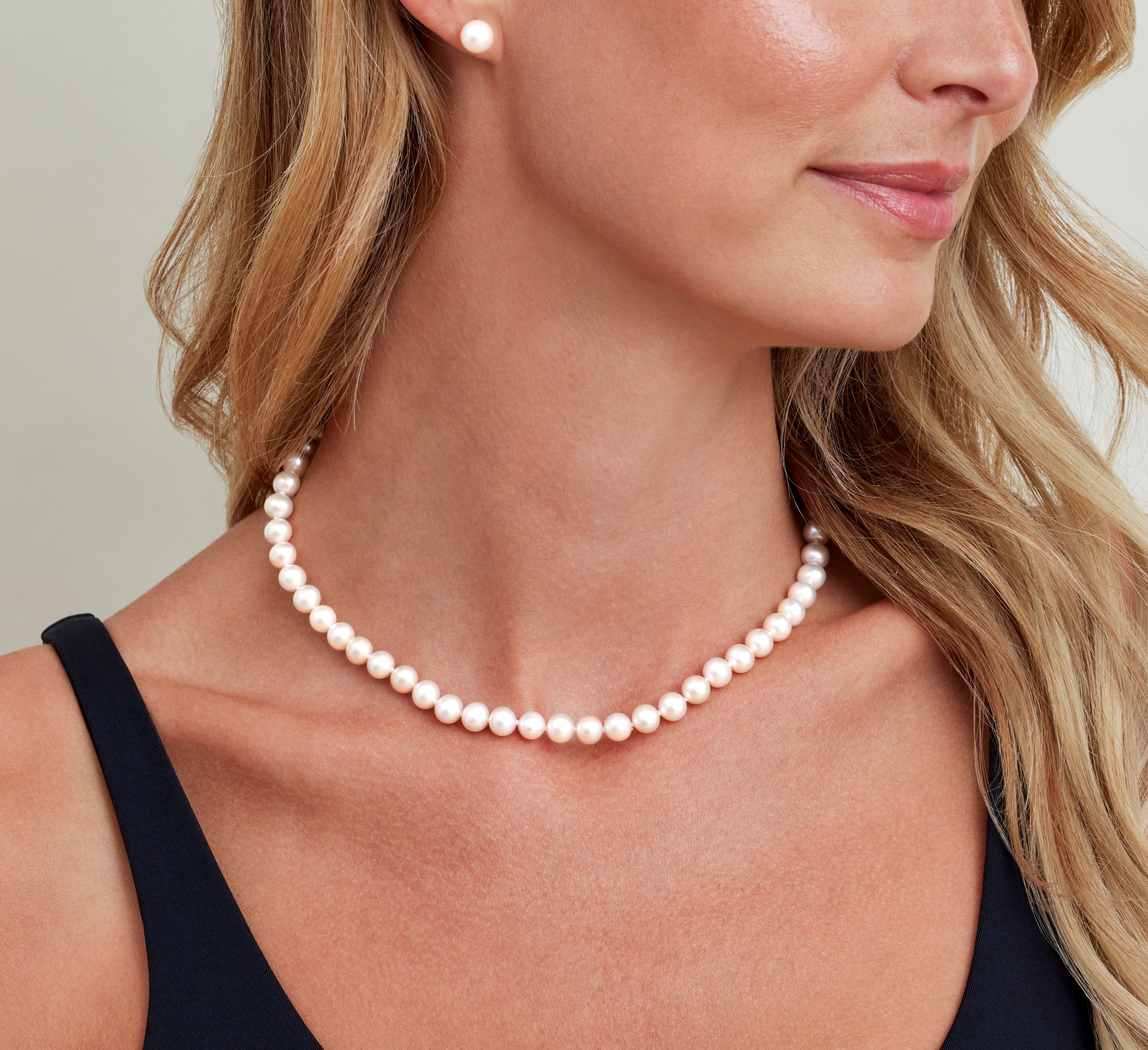 7.0-7.5mm Japanese Akoya White Pearl Necklace- AA+ Quality