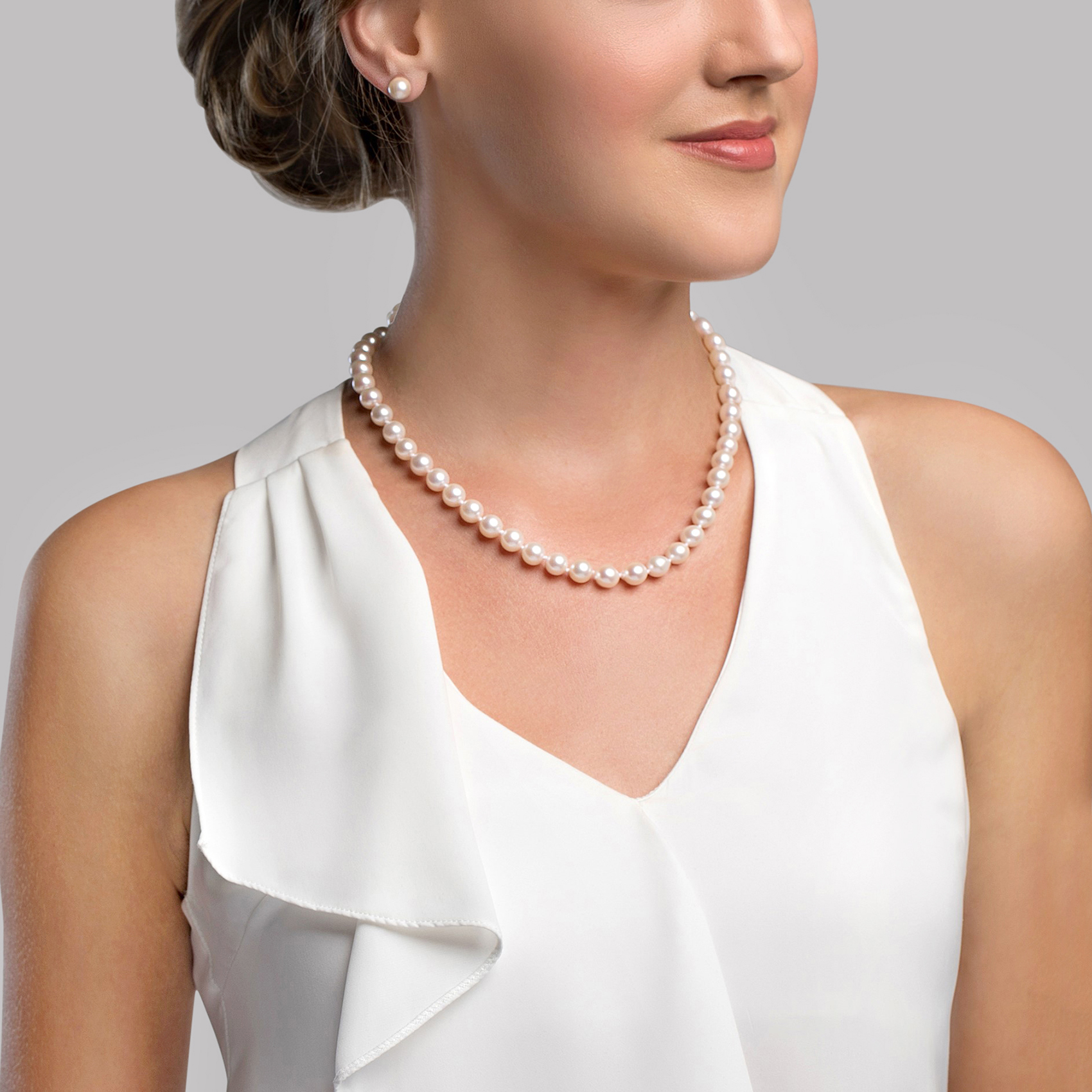 8.5-9.0mm Japanese White Akoya Pearl Necklace & Earrings