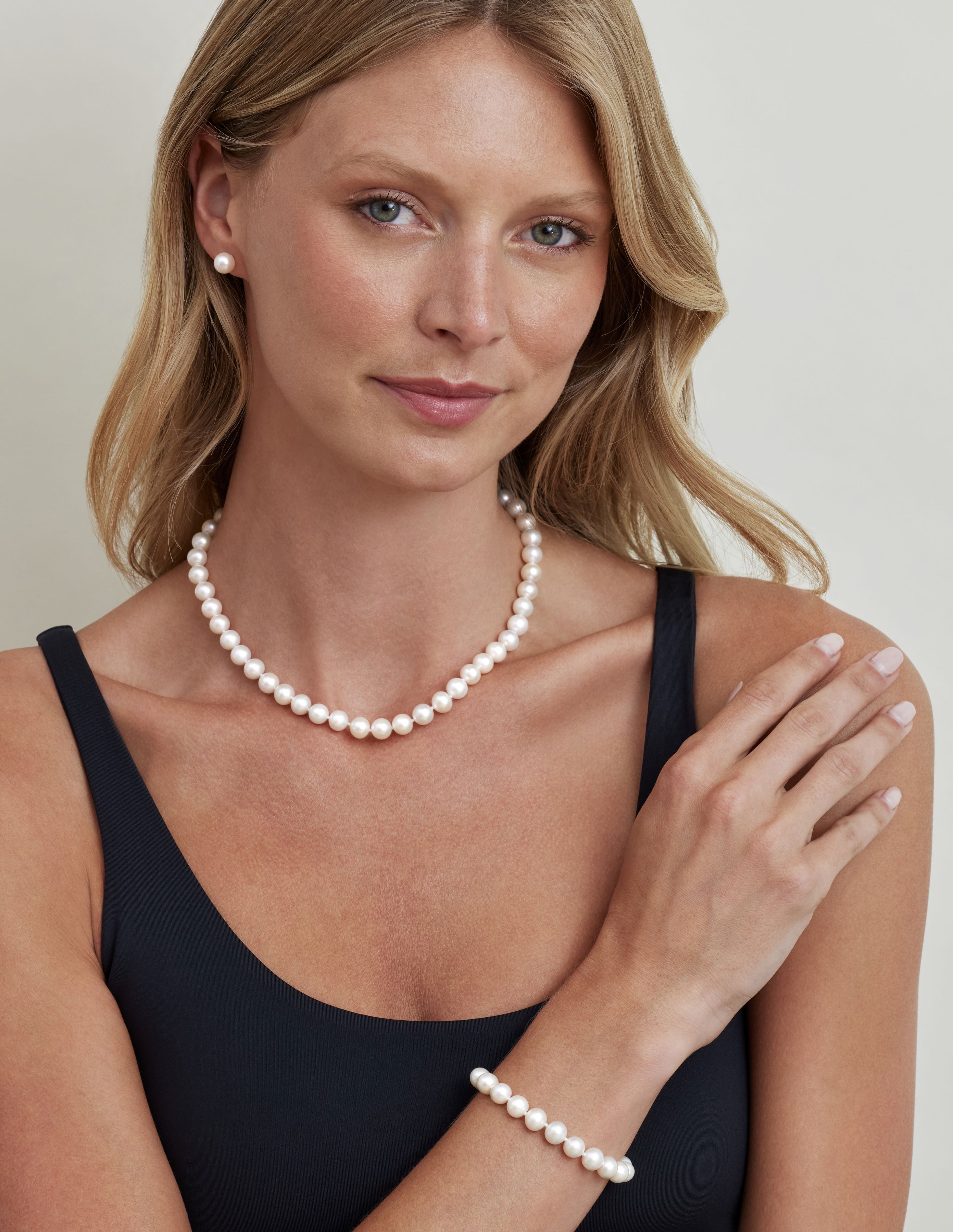 8.0-8.5mm Freshwater Pearl Necklace, Bracelet & Earrings