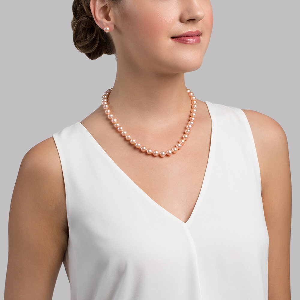 9-10mm Peach Freshwater Pearl Necklace - AAA Quality