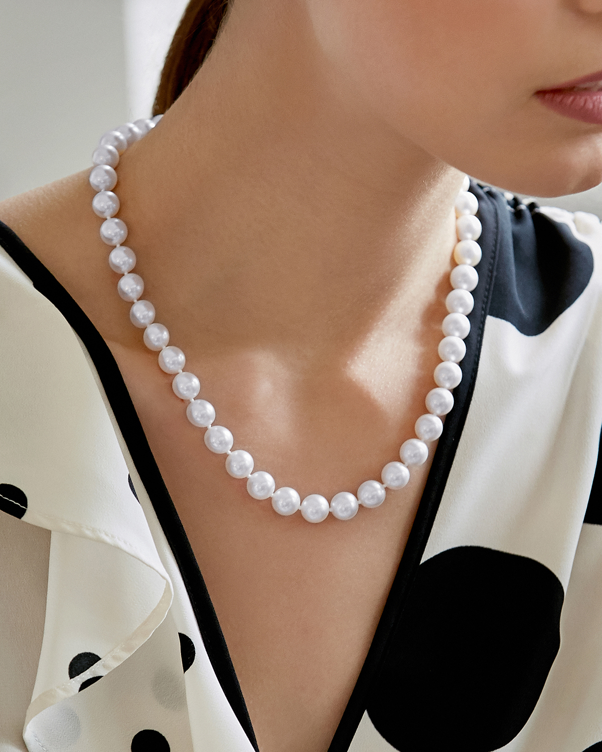 9.5-10mm Japanese Akoya White Pearl Necklace- AA+ Quality