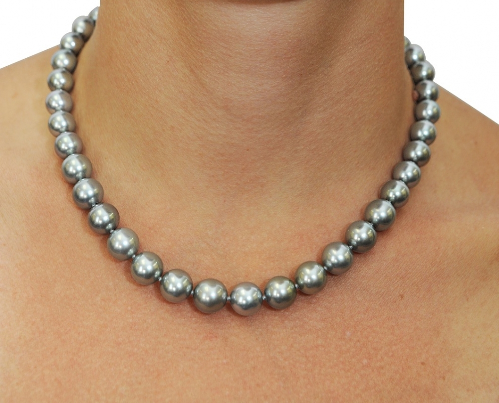 9-11.7mm Silver Tahitian South Sea Pearl Necklace - PSL Certified