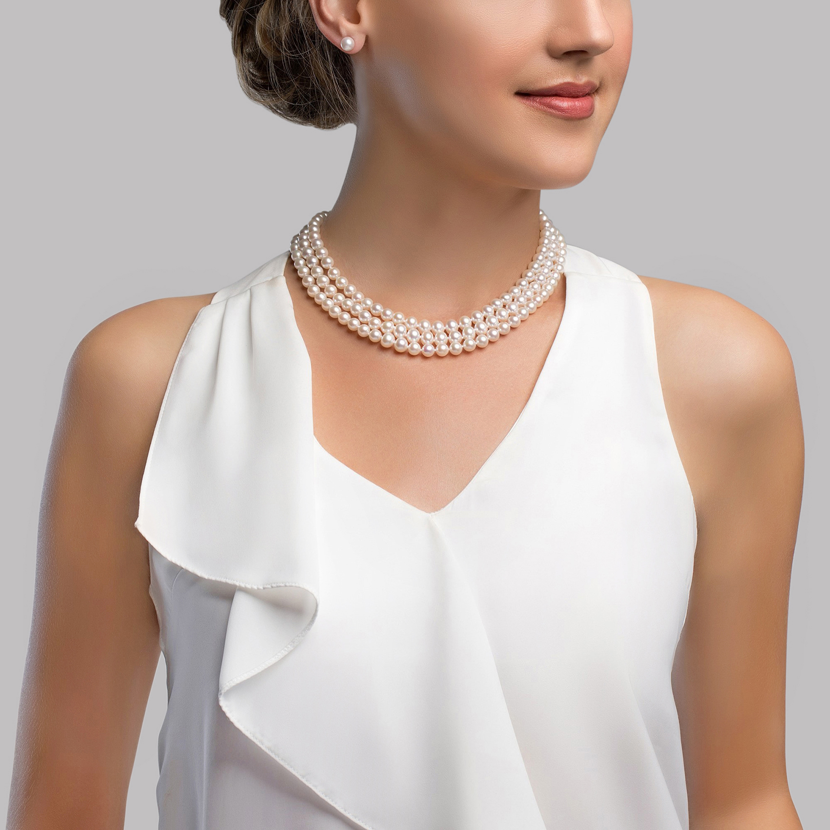 Triple Strand White Freshwater Pearl Necklace