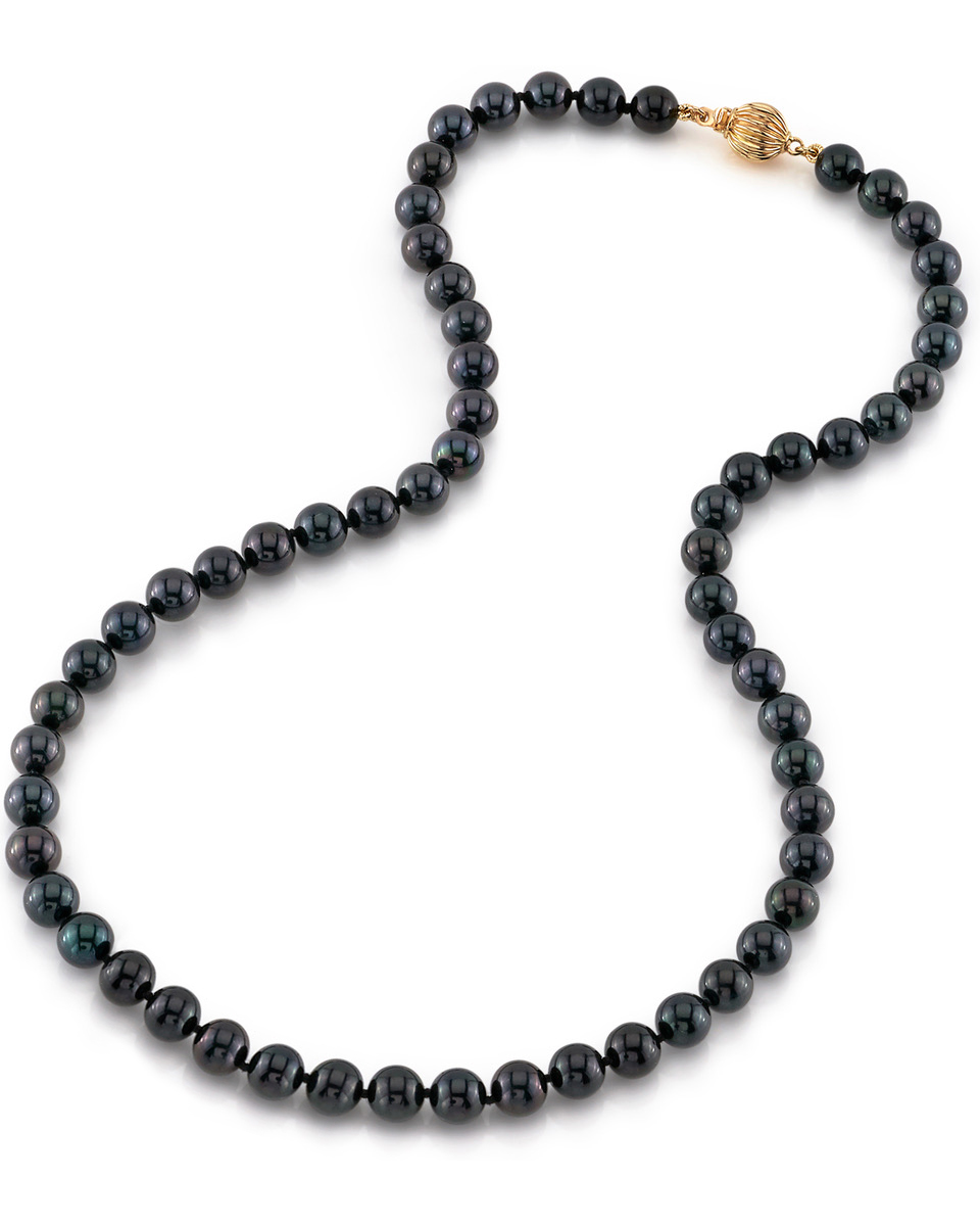 6.5-7.0mm Japanese Akoya Black Pearl Necklace- AA+ Quality