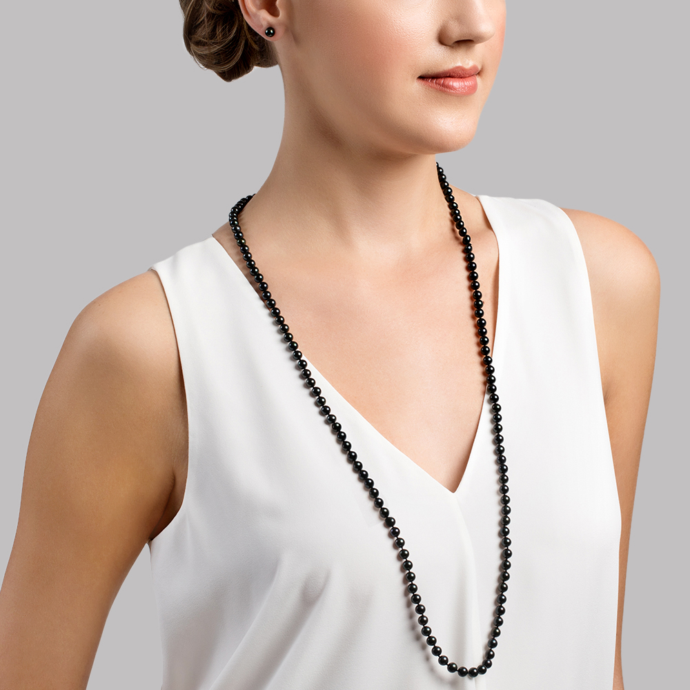 Opera Length Japanese Akoya Black Pearl Necklace