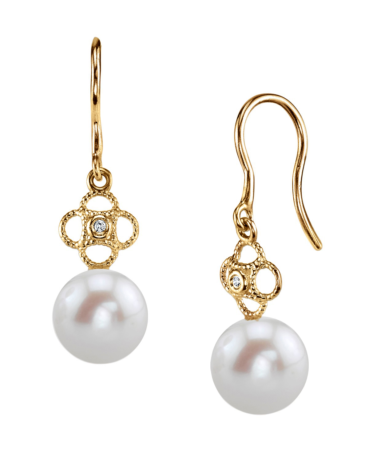 14K Gold Freshwater Pearl & Diamond Lacy Earrings