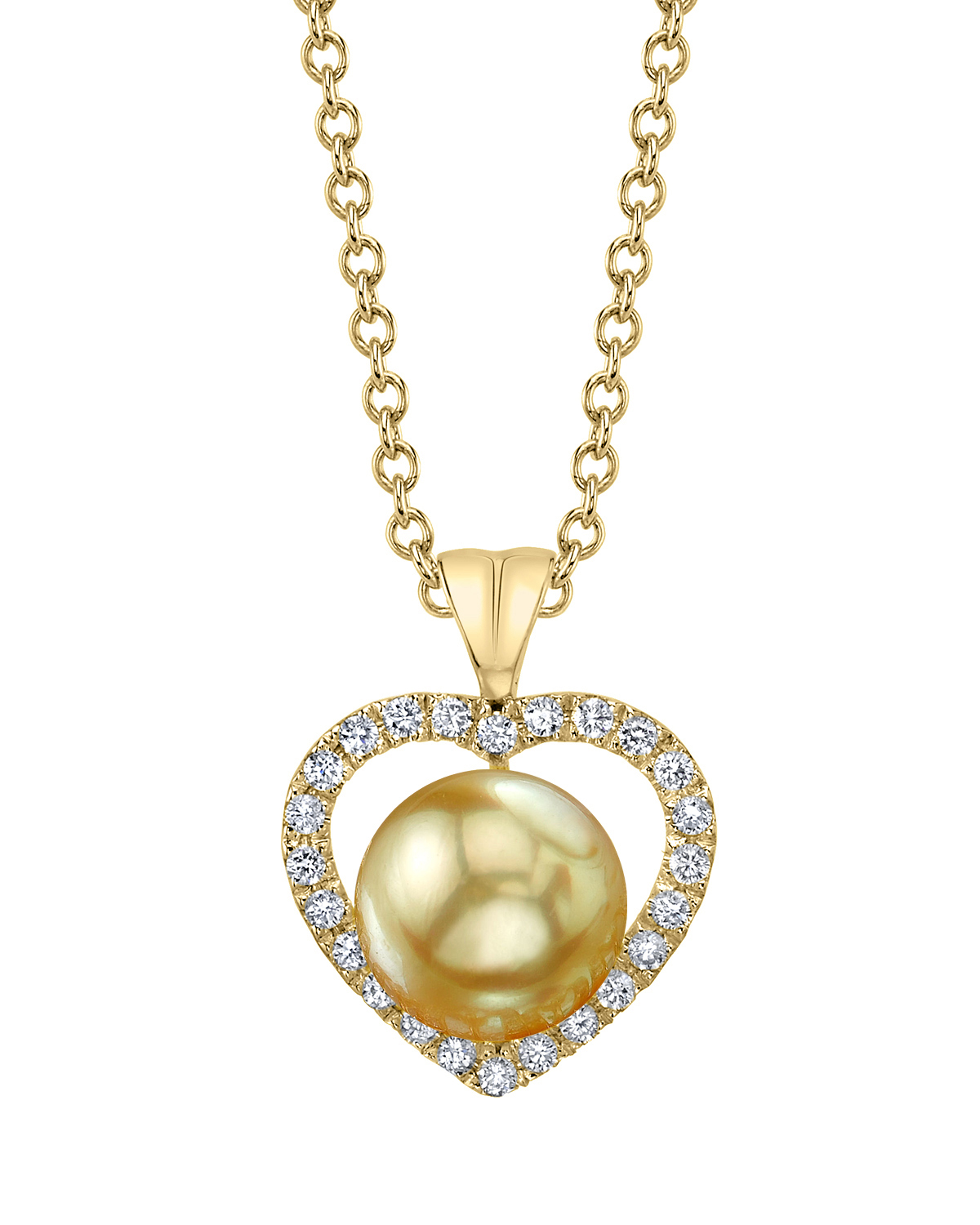 Golden South Sea Pearl & Diamond Heart Amour Pendant