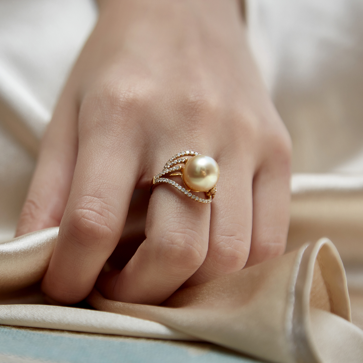 Golden Pearl & Diamond Clara Ring