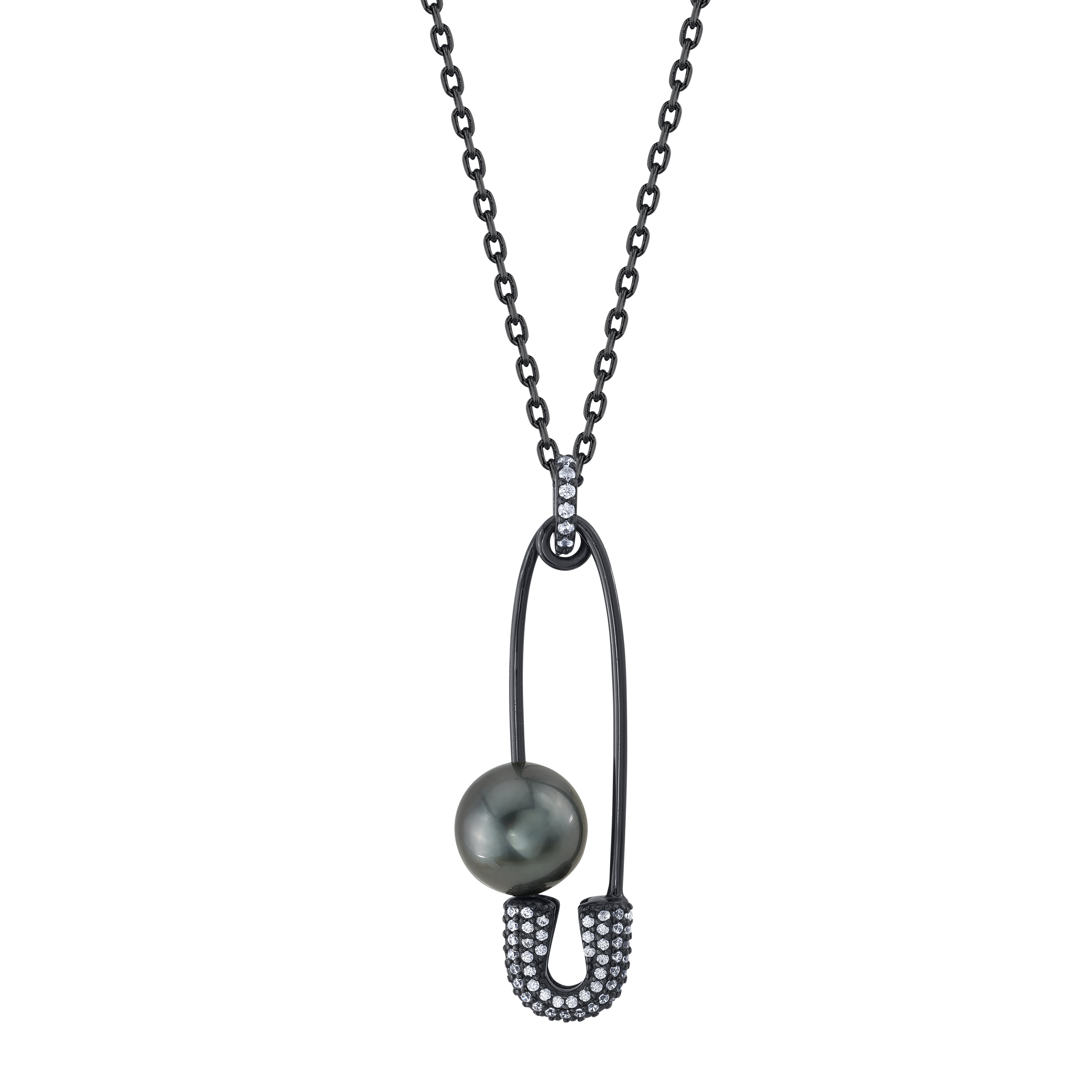 9mm Black Tahitian Pearl Safety Pin Hayden Pendant