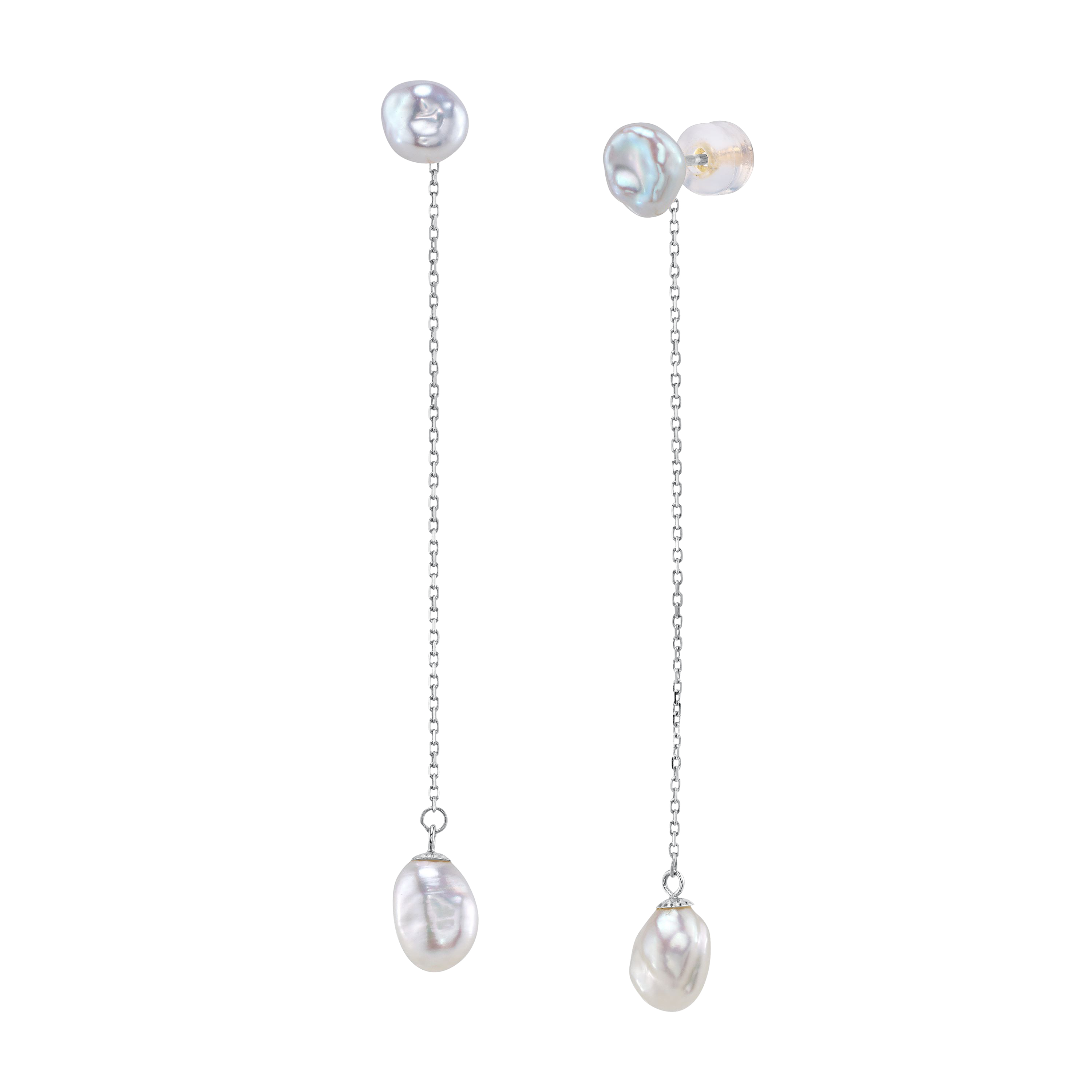 Double White Freshwater Keshi Pearl Joana Earrings