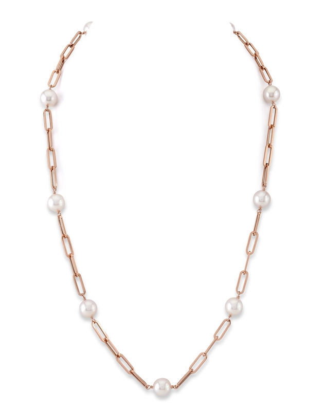 14K Gold Japanese Akoya Pearl & Chain Link Necklace