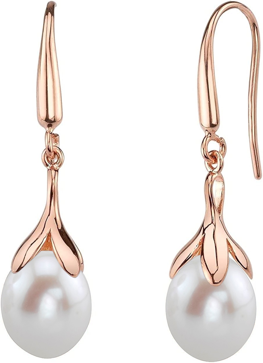 10-11mm Freshwater Pearl Rose Gold Plated Olive Drop Earrings