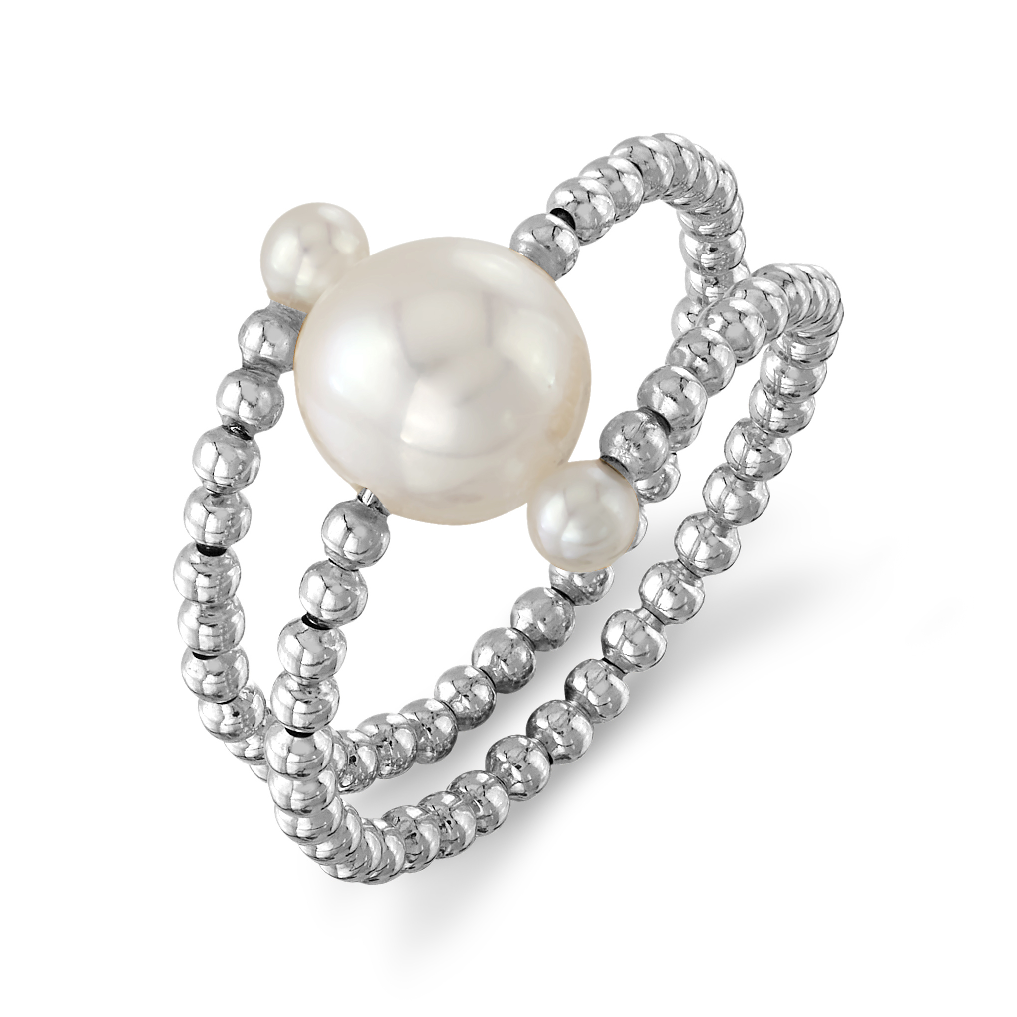 18K Gold White Freshwater Pearl Beaded Shay Ring