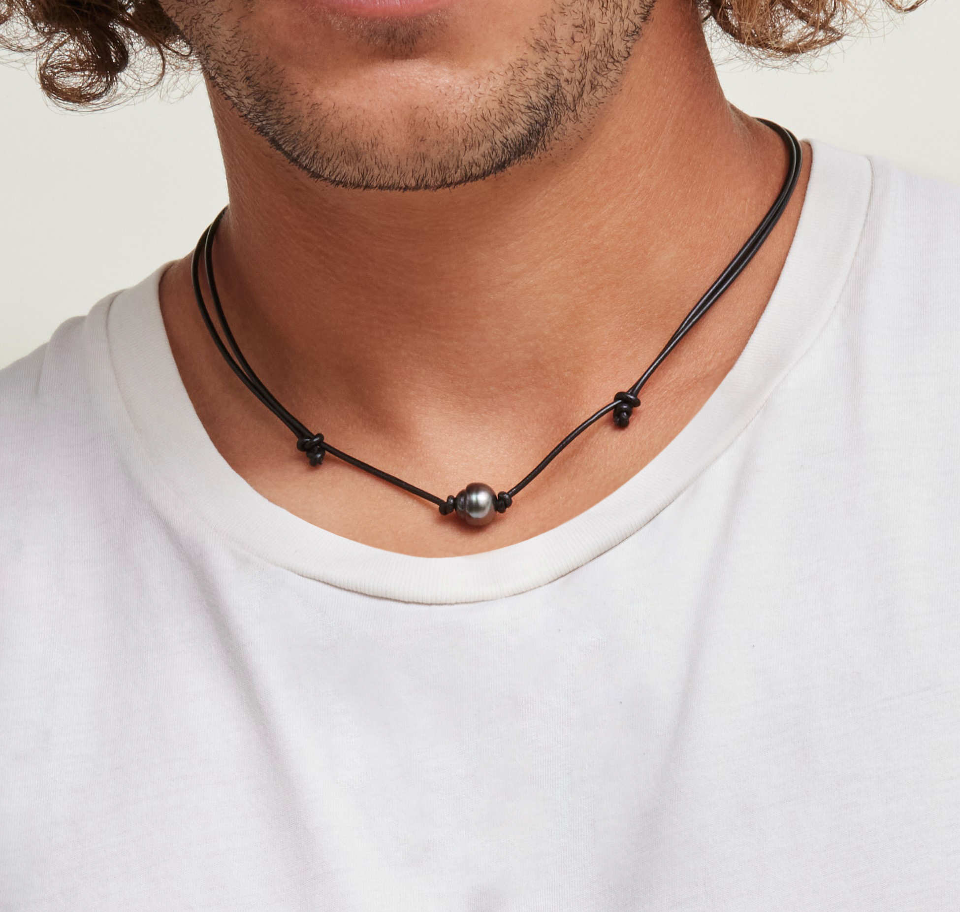 Tahitian Baroque Pearl Leather Adjustable Necklace for Men