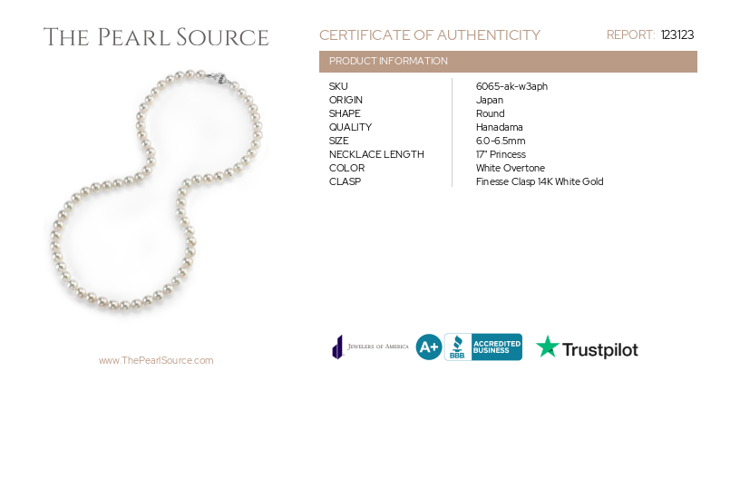 6.0-6.5mm Hanadama Akoya White Pearl Necklace-Certificate
