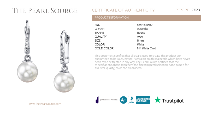 South Sea Pearl & Diamond Susan Earrings-Certificate