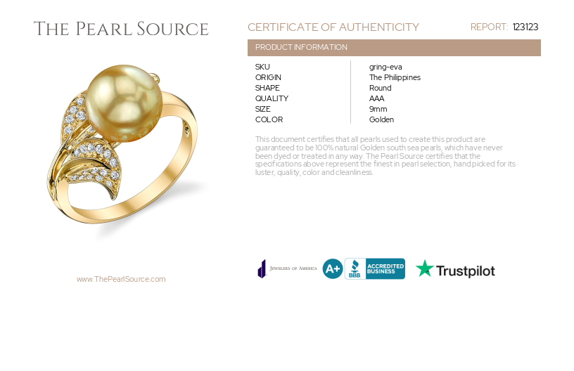 Golden South Sea Pearl & Diamond Eva Ring-Certificate